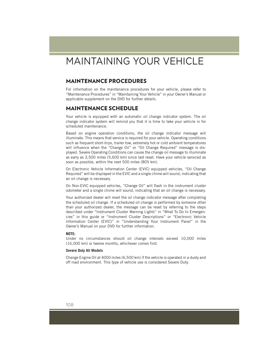 Maintenance procedures, Maintenance schedule, Maintaining your vehicle | Jeep 2015 Patriot - User Guide User Manual | Page 110 / 132