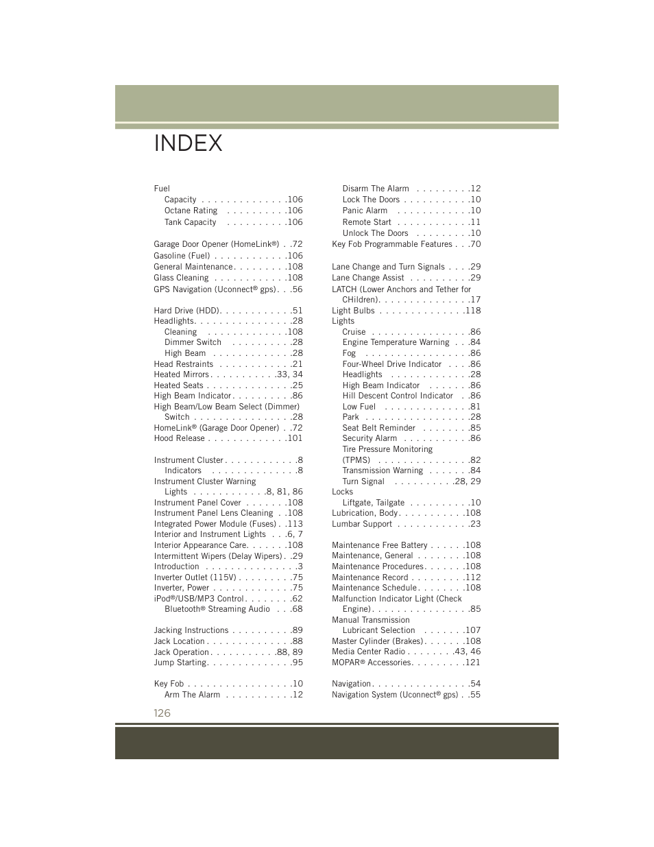 Index | Jeep 2015 Patriot - User Guide User Manual | Page 128 / 132