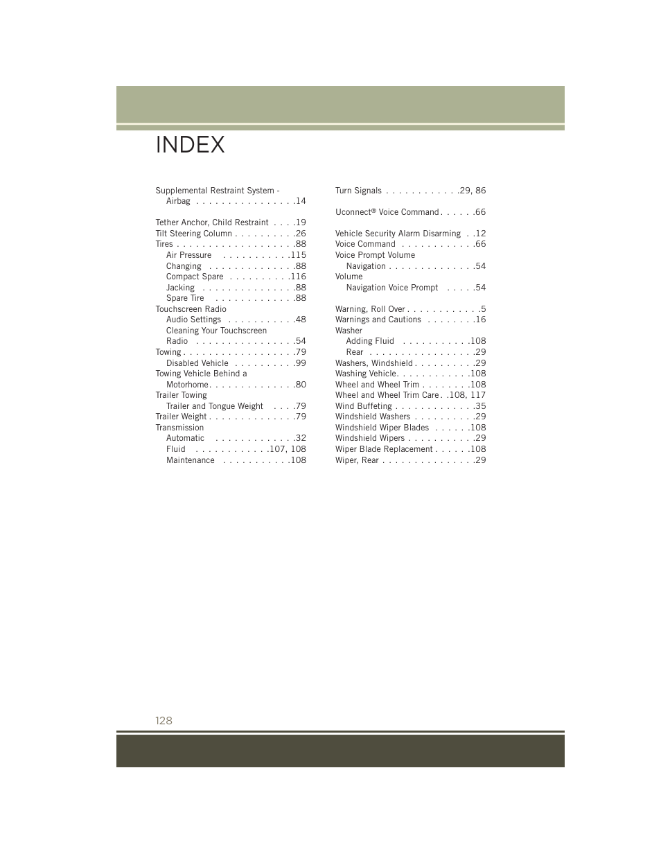 Index | Jeep 2015 Patriot - User Guide User Manual | Page 130 / 132