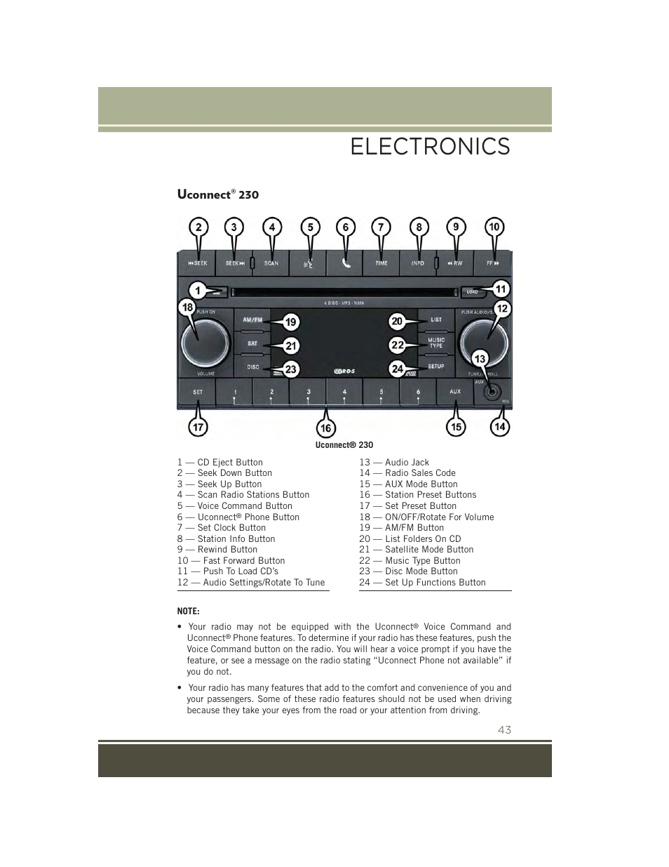 Uconnect® 230, Uconnect, Electronics | Jeep 2015 Patriot - User Guide User Manual | Page 45 / 132