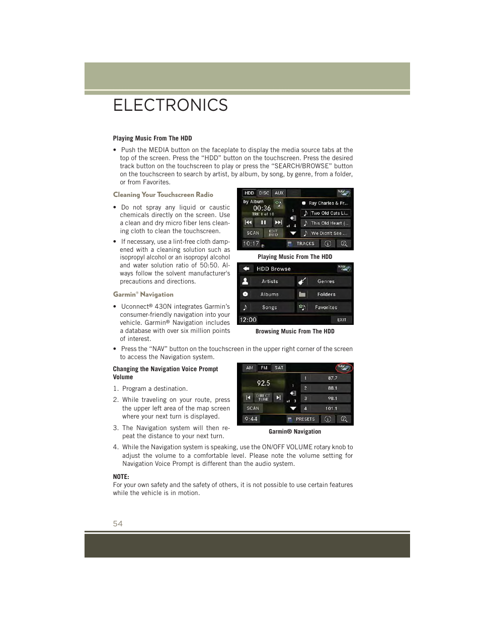 Cleaning your touchscreen radio, Garmin® navigation, Electronics | Jeep 2015 Patriot - User Guide User Manual | Page 56 / 132