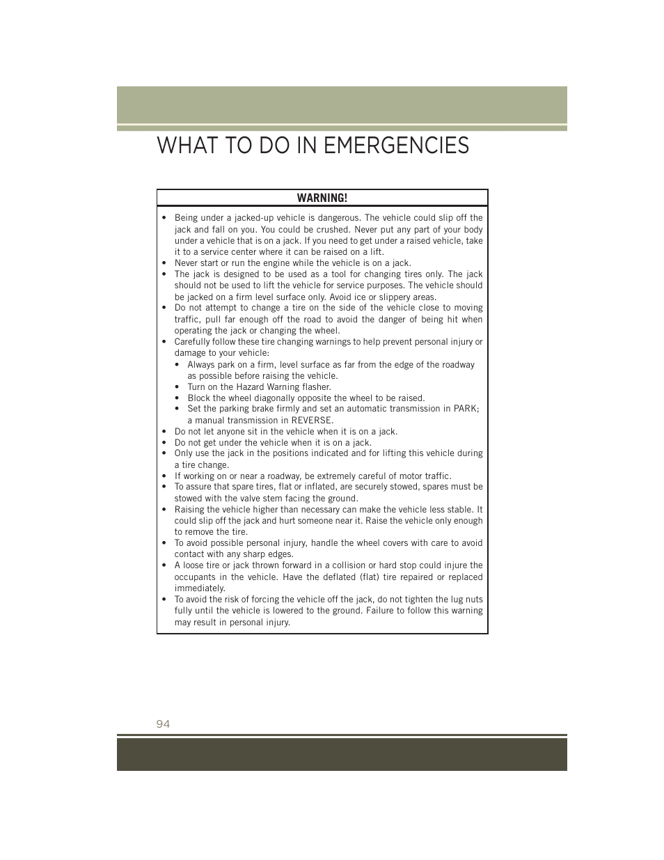 What to do in emergencies | Jeep 2015 Patriot - User Guide User Manual | Page 96 / 132