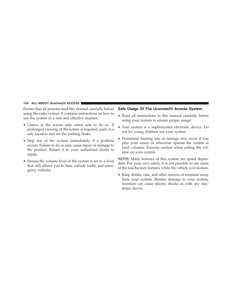 Safe usage of the uconnect® access system | Jeep 2015 Renegade - Uconnect 65A/65AN Manual User Manual | Page 155 / 250