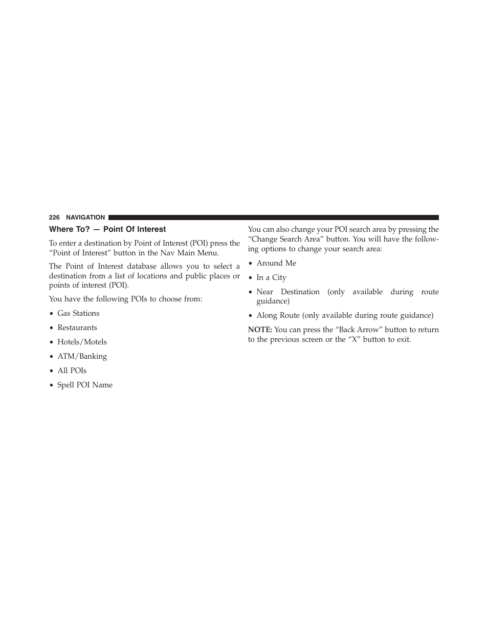 Where to? — point of interest, Where to? — geo coordinate | Jeep 2015 Renegade - Uconnect 65A/65AN Manual User Manual | Page 227 / 250