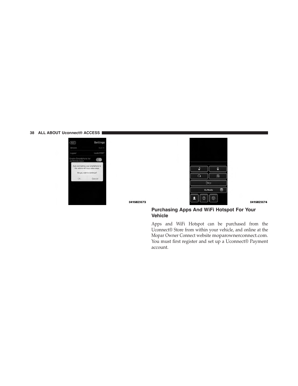 Purchasing apps and wifi hotspot for your vehicle, Purchasing apps and wifi hotspot for your, Vehicle | Jeep 2015 Renegade - Uconnect 65A/65AN Manual User Manual | Page 39 / 250