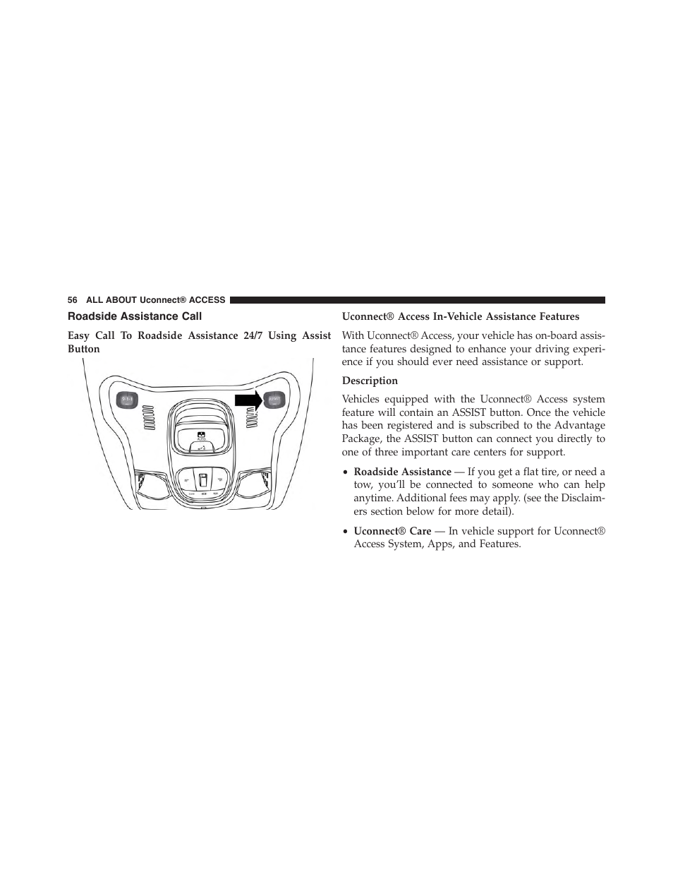 Roadside assistance call | Jeep 2015 Renegade - Uconnect 65A/65AN Manual User Manual | Page 57 / 250