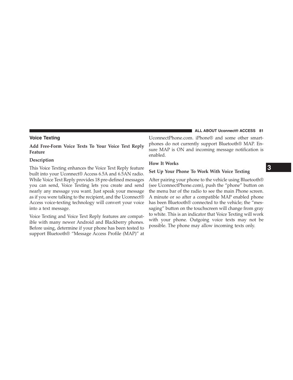 Voice texting | Jeep 2015 Renegade - Uconnect 65A/65AN Manual User Manual | Page 82 / 250