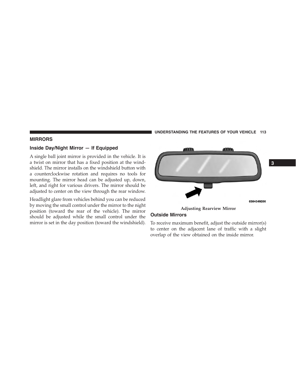 Mirrors, Inside day/night mirror — if equipped, Outside mirrors | Jeep 2015 Wrangler - Owner Manual User Manual | Page 115 / 695