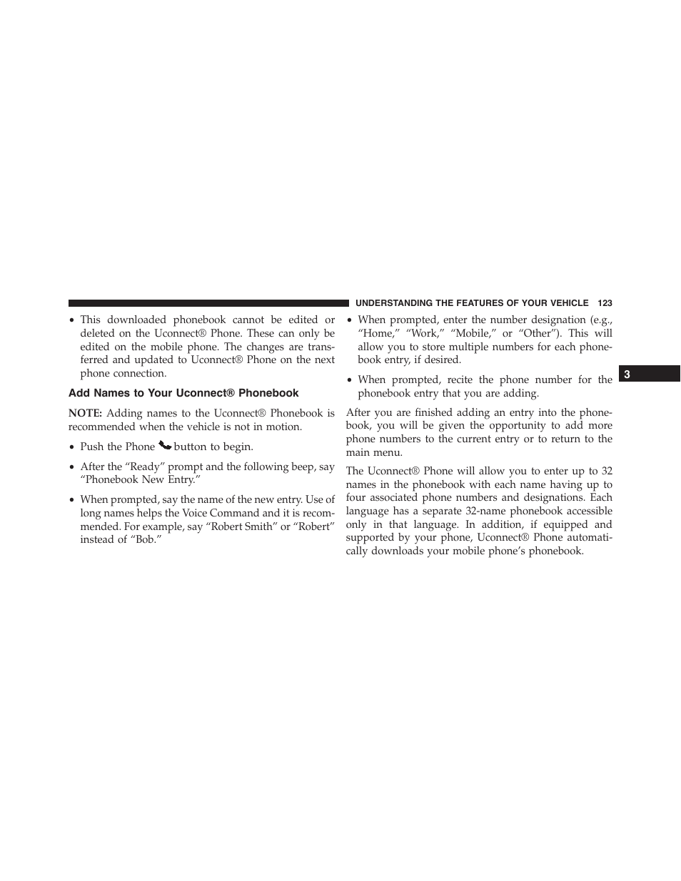 Add names to your uconnect® phonebook | Jeep 2015 Wrangler - Owner Manual User Manual | Page 125 / 695