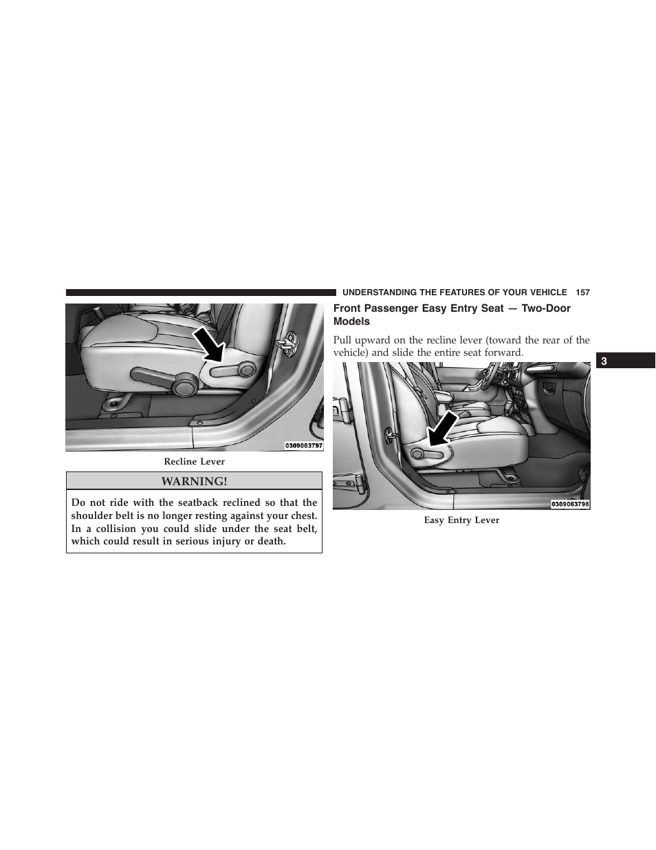 Front passenger easy entry seat — two-door models, Front passenger easy entry seat — two-door, Models | Jeep 2015 Wrangler - Owner Manual User Manual | Page 159 / 695