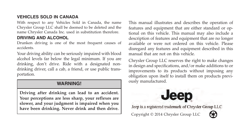 Jeep 2015 Wrangler - Owner Manual User Manual | Page 2 / 695