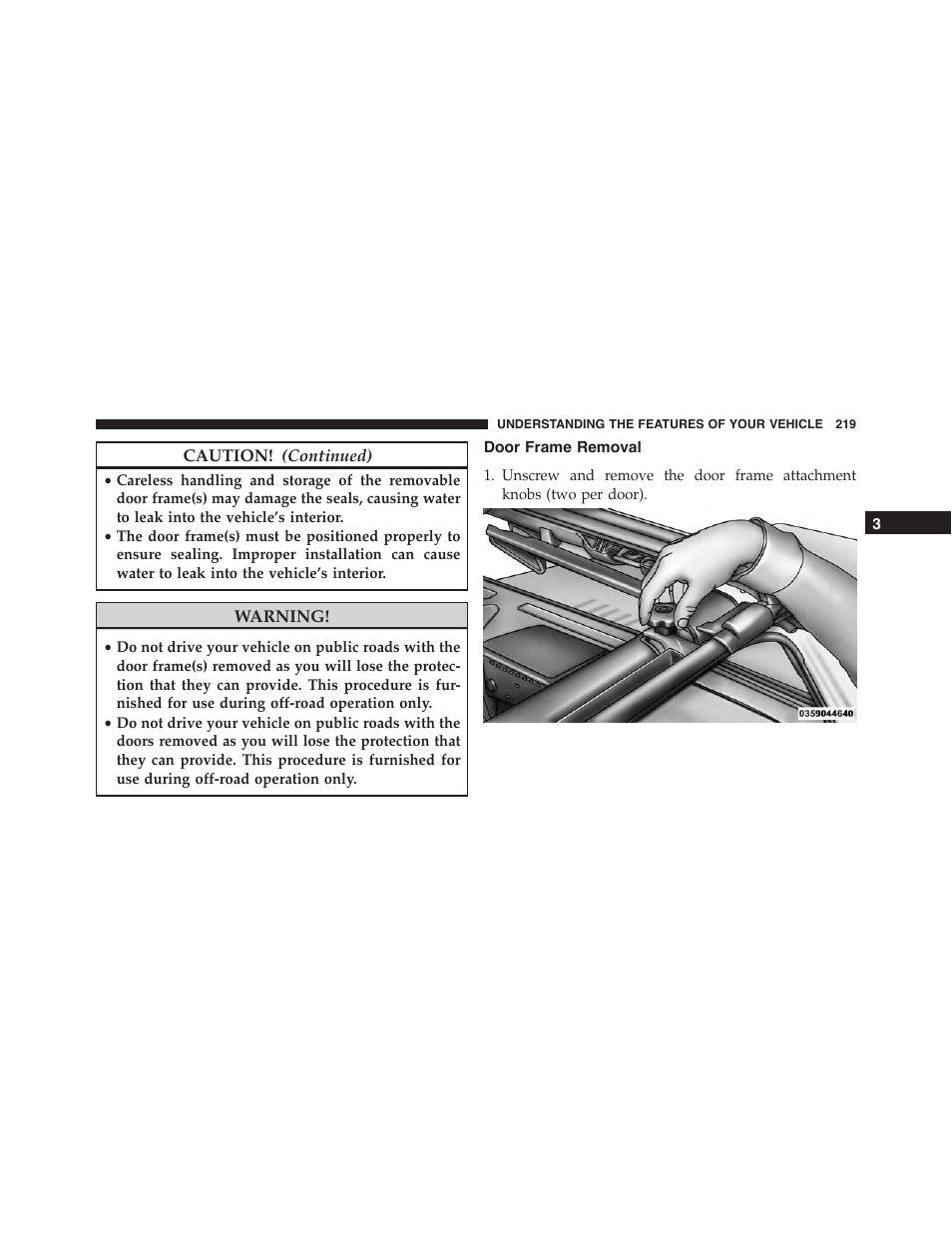 Door frame removal | Jeep 2015 Wrangler - Owner Manual User Manual | Page 221 / 695