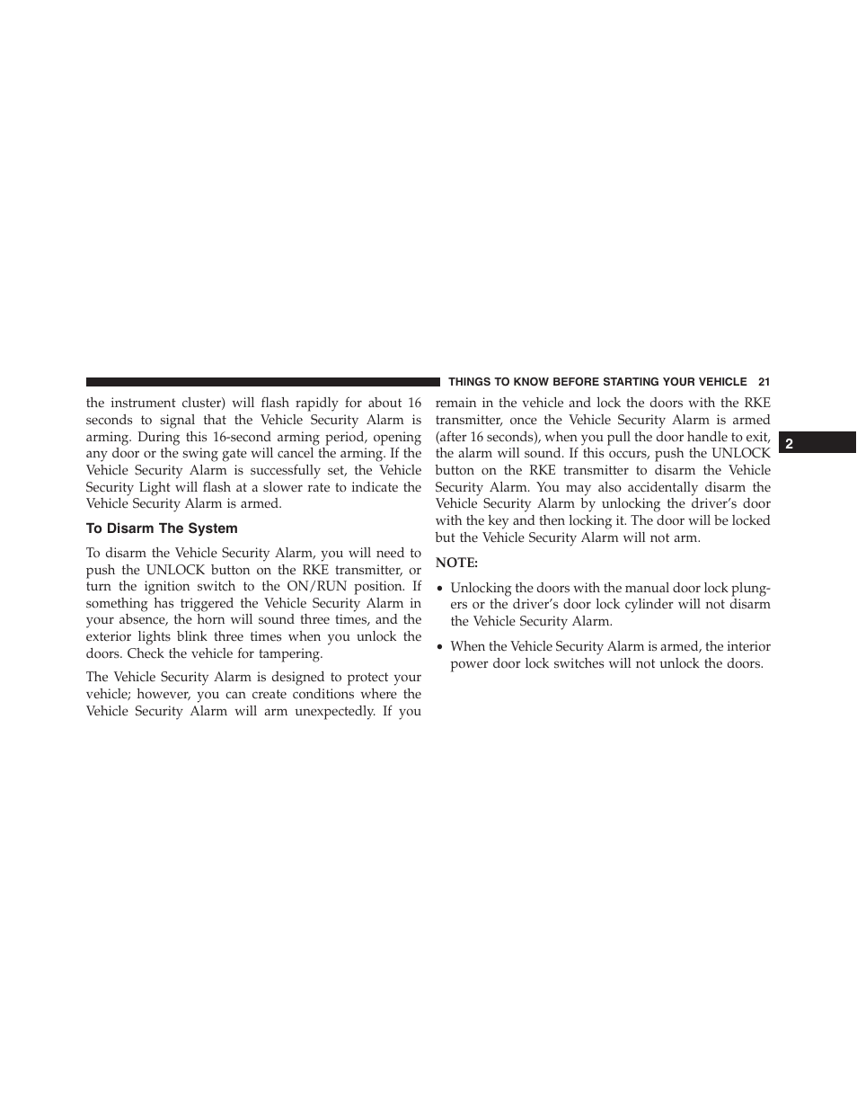 To disarm the system | Jeep 2015 Wrangler - Owner Manual User Manual | Page 23 / 695