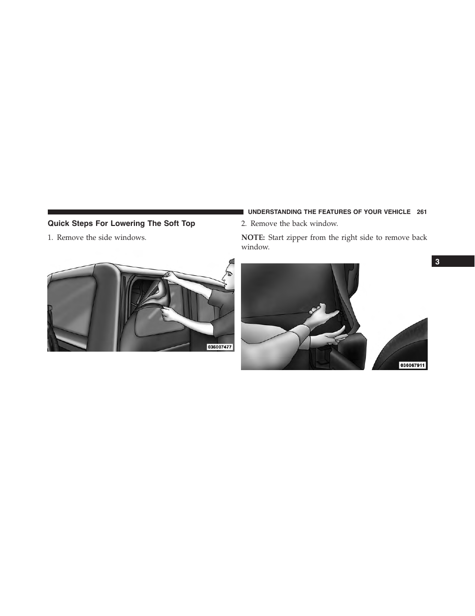 Quick steps for lowering the soft top | Jeep 2015 Wrangler - Owner Manual User Manual | Page 263 / 695