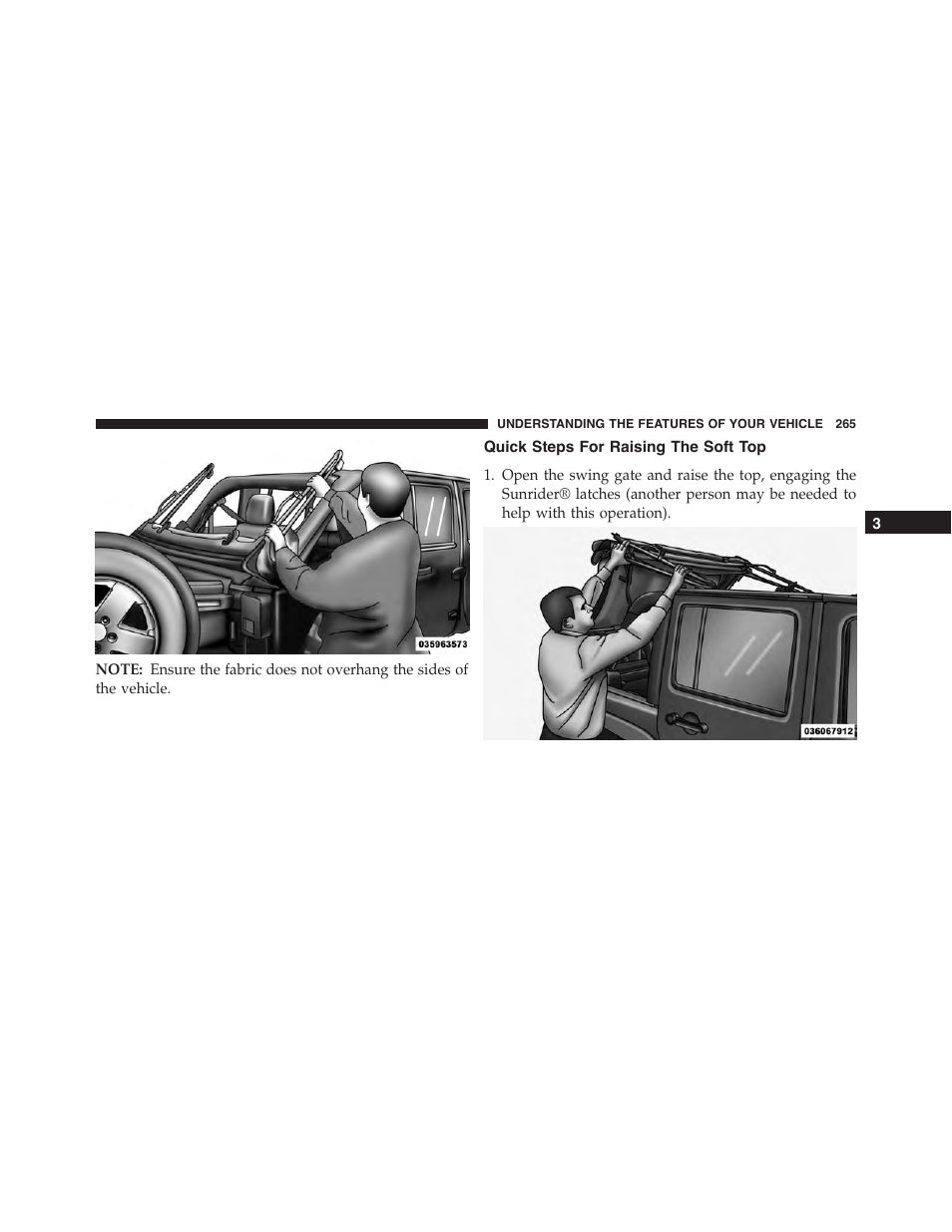 Quick steps for raising the soft top | Jeep 2015 Wrangler - Owner Manual User Manual | Page 267 / 695