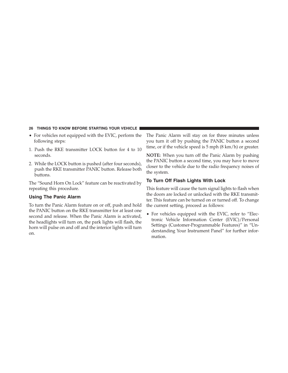 Using the panic alarm, To turn off flash lights with lock | Jeep 2015 Wrangler - Owner Manual User Manual | Page 28 / 695