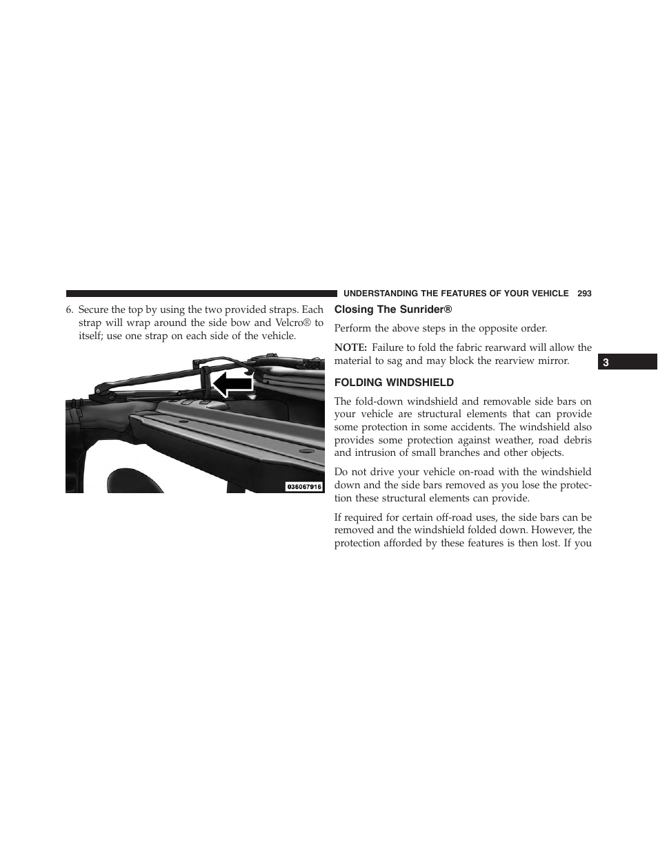 Closing the sunrider, Folding windshield | Jeep 2015 Wrangler - Owner Manual User Manual | Page 295 / 695