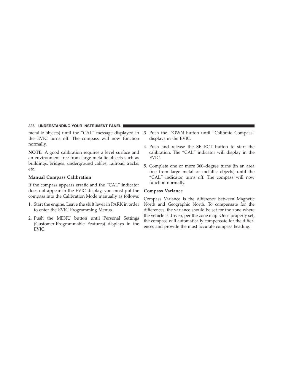 Manual compass calibration, Compass variance | Jeep 2015 Wrangler - Owner Manual User Manual | Page 338 / 695