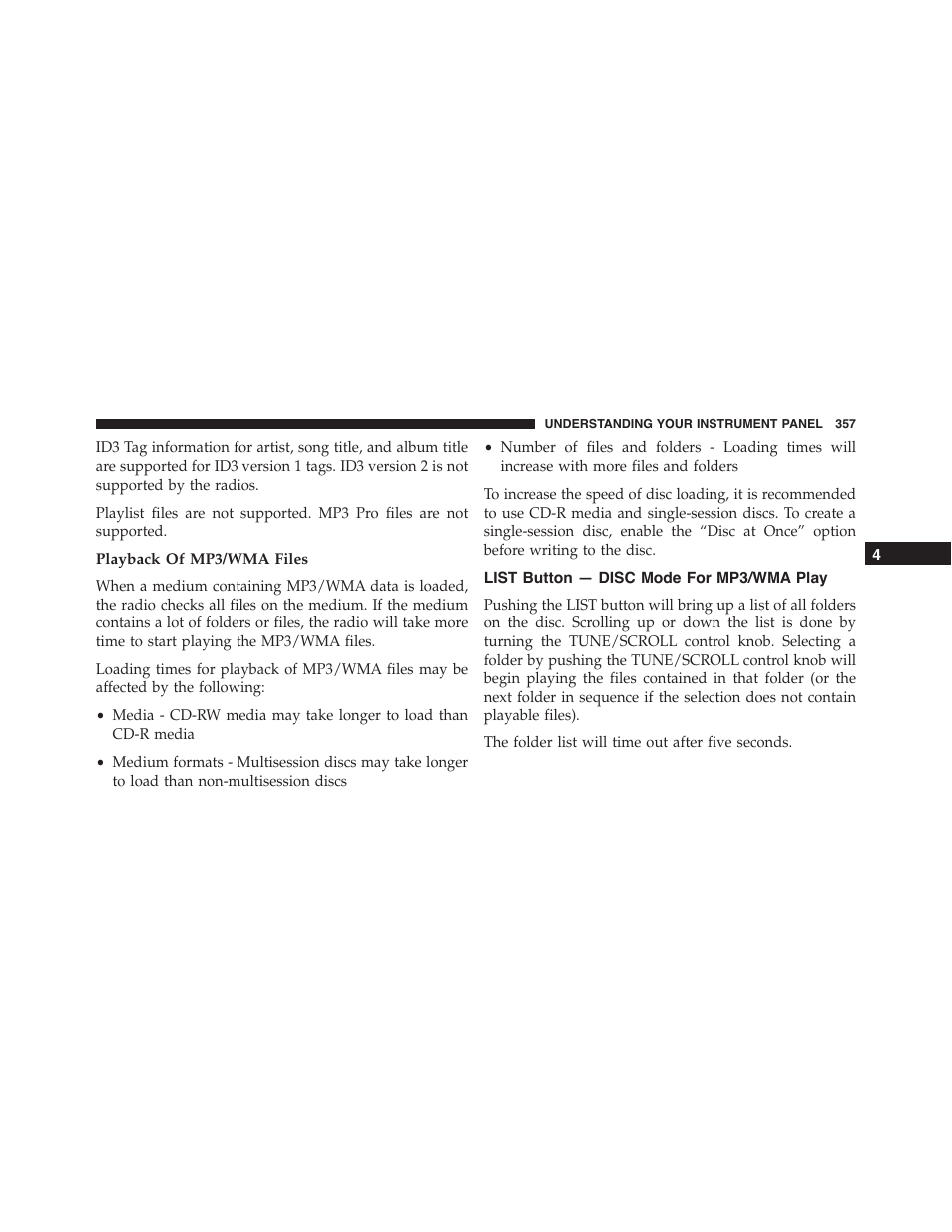 Playback of mp3/wma files, List button — disc mode for mp3/wma play, List button — disc mode for mp3/wma | Play | Jeep 2015 Wrangler - Owner Manual User Manual | Page 359 / 695