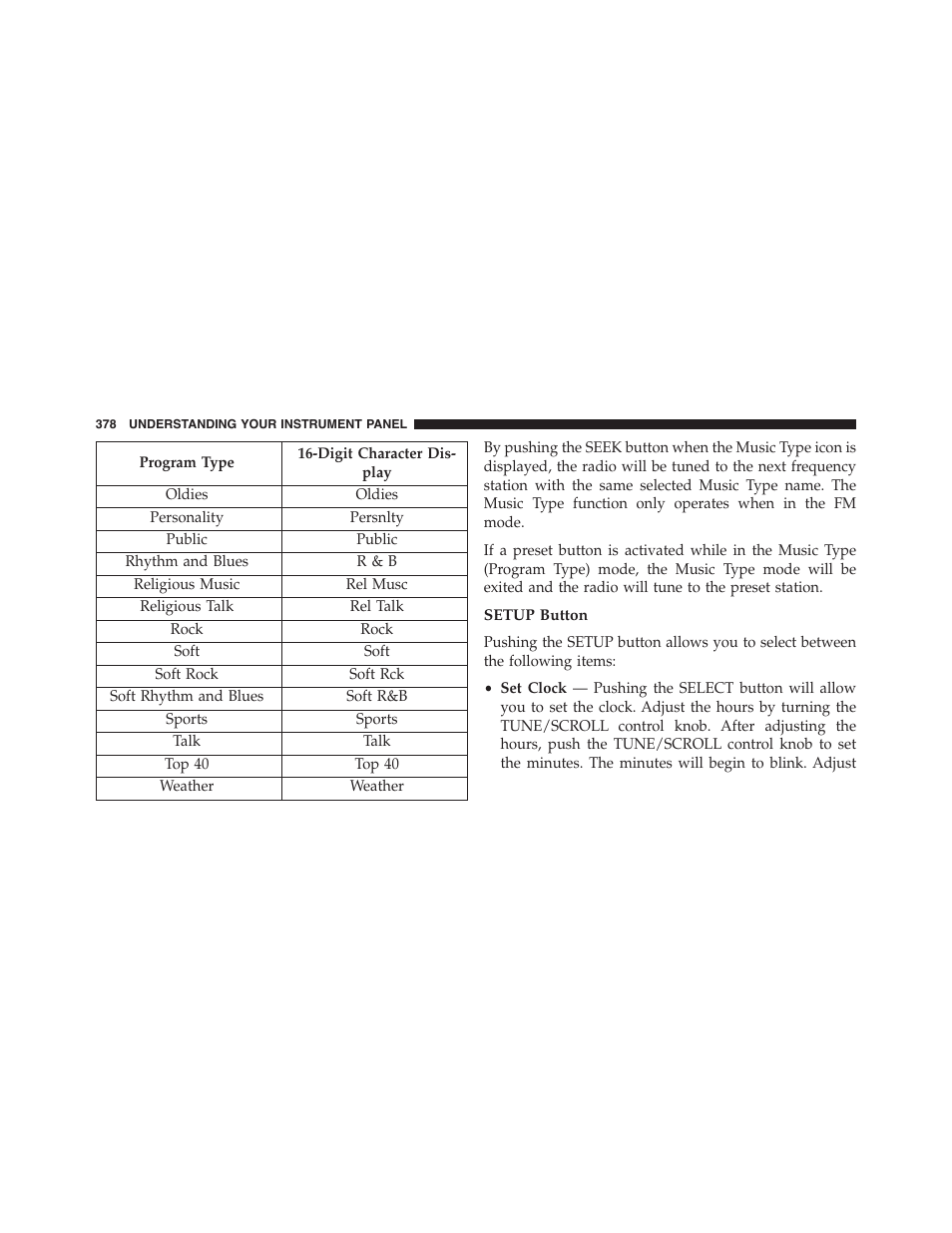 Setup button | Jeep 2015 Wrangler - Owner Manual User Manual | Page 380 / 695