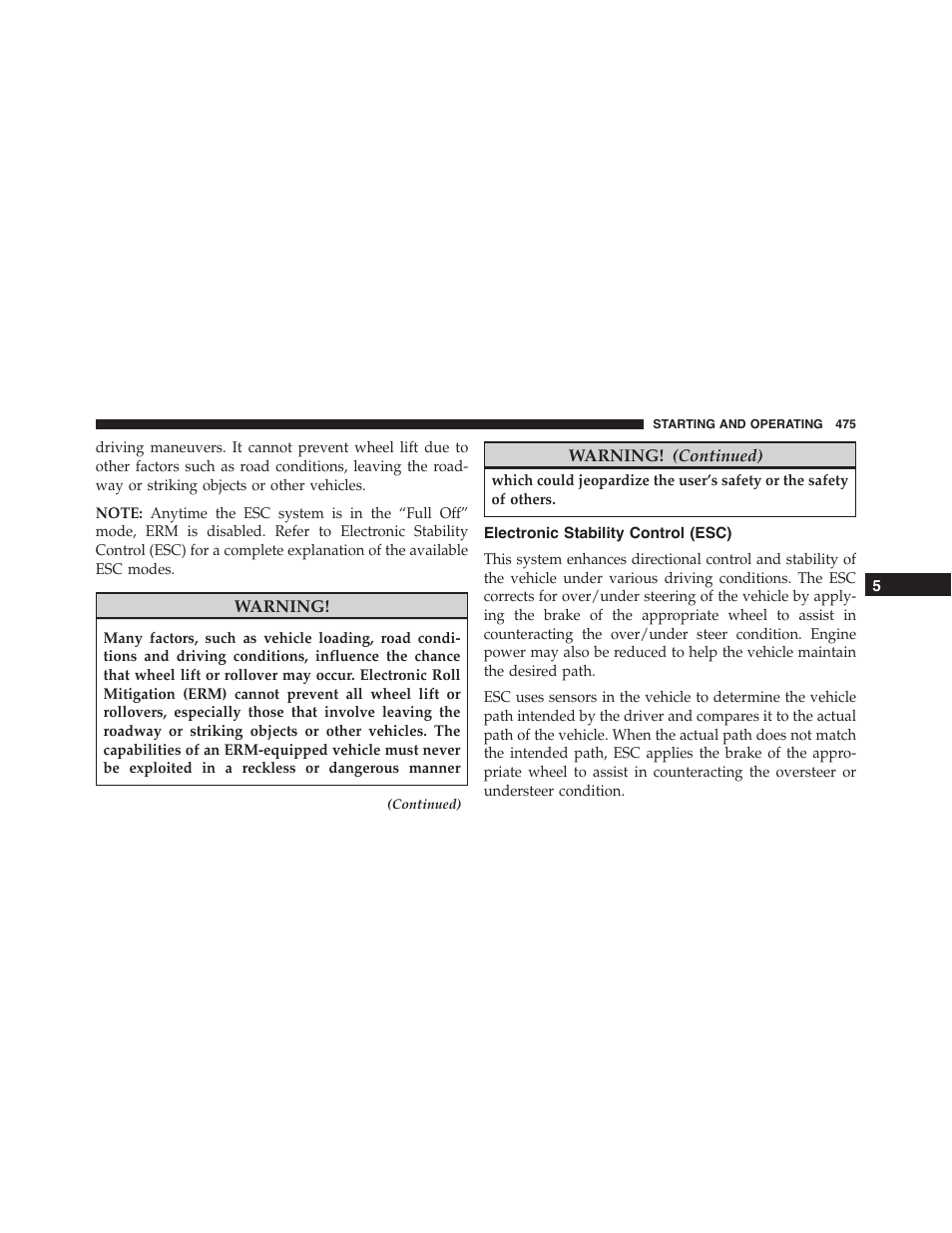 Electronic stability control (esc) | Jeep 2015 Wrangler - Owner Manual User Manual | Page 477 / 695