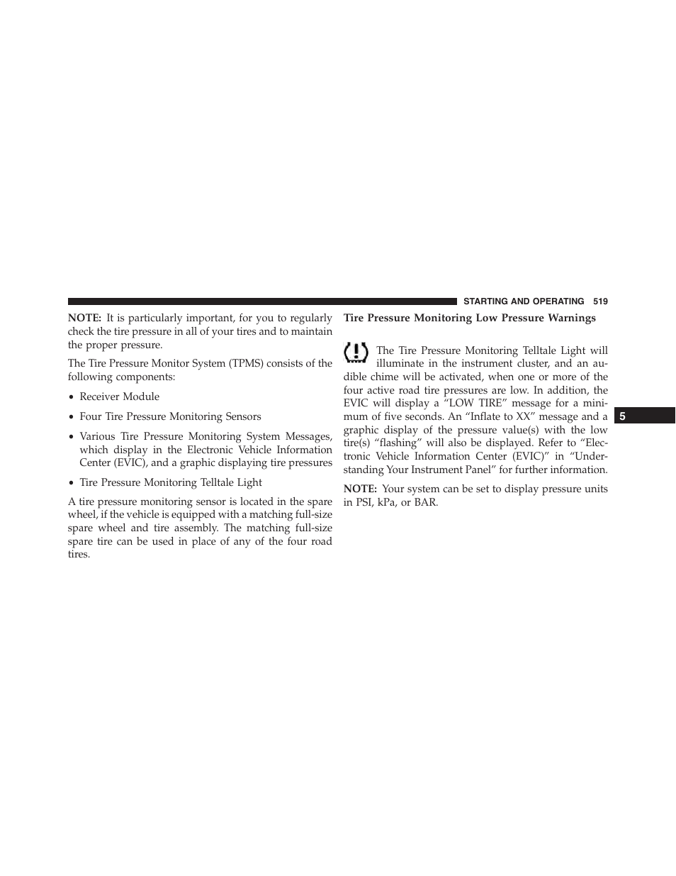 Tire pressure monitoring low pressure warnings | Jeep 2015 Wrangler - Owner Manual User Manual | Page 521 / 695