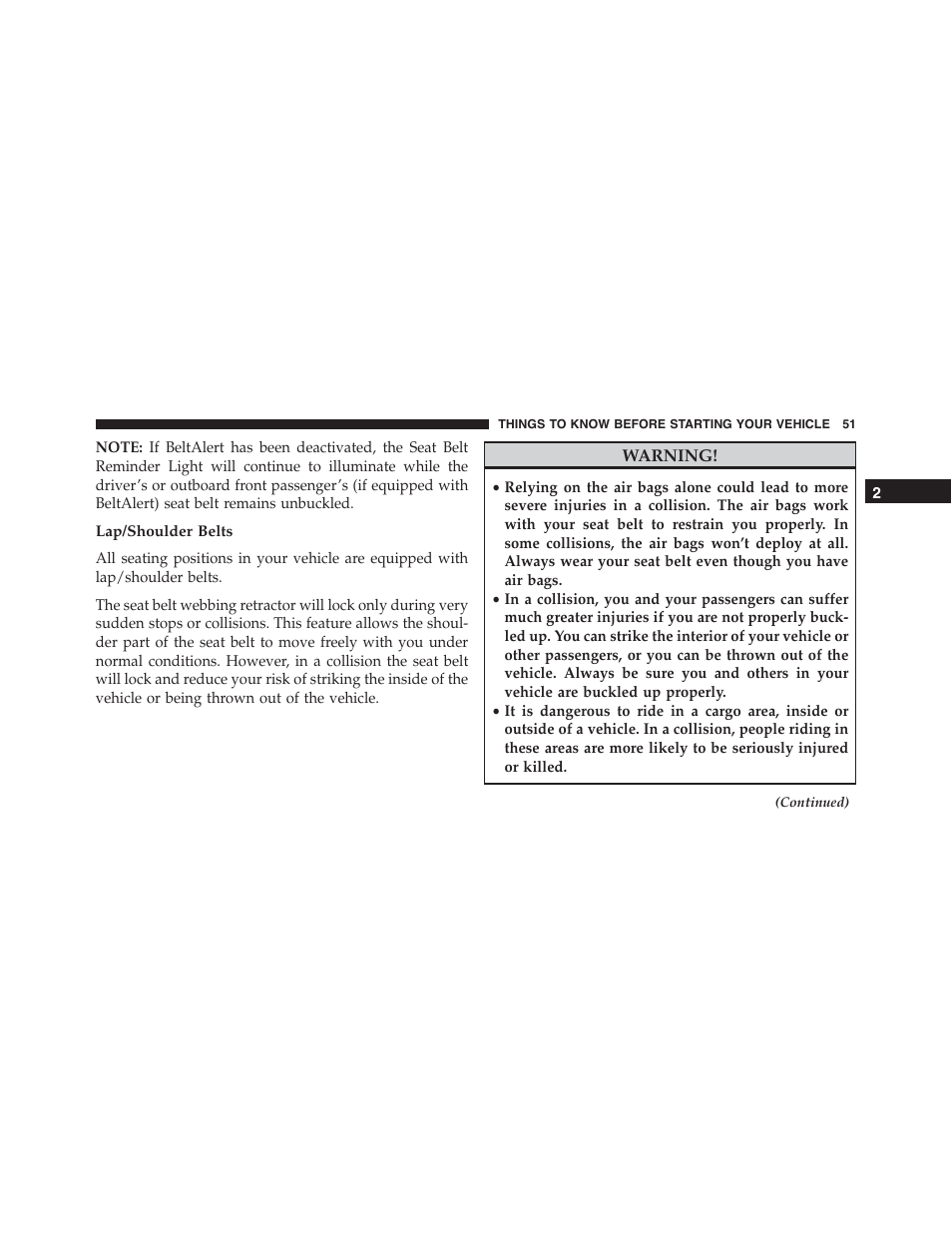 Lap/shoulder belts | Jeep 2015 Wrangler - Owner Manual User Manual | Page 53 / 695