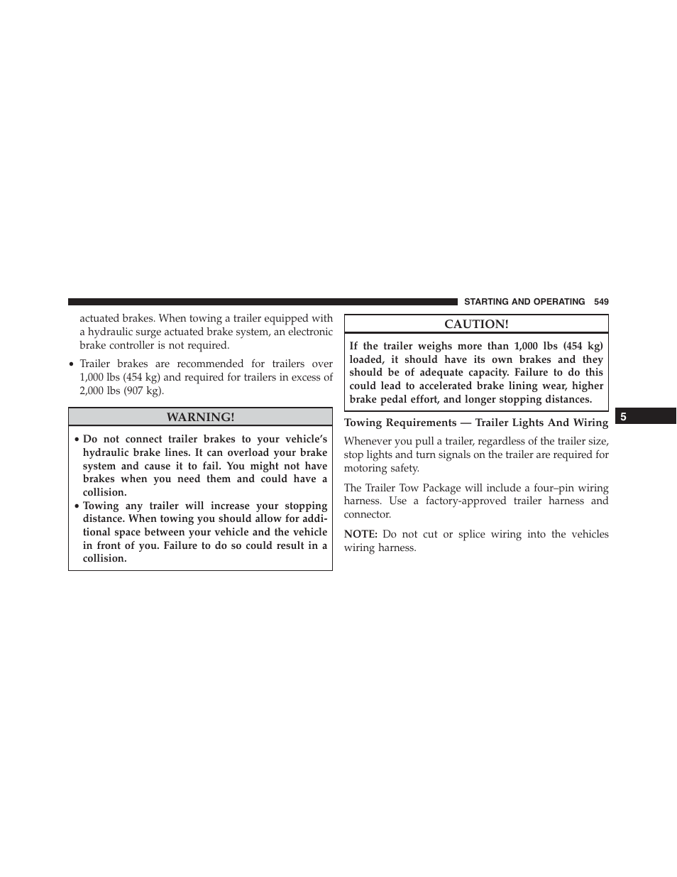 Towing requirements — trailer lights and wiring | Jeep 2015 Wrangler - Owner Manual User Manual | Page 551 / 695
