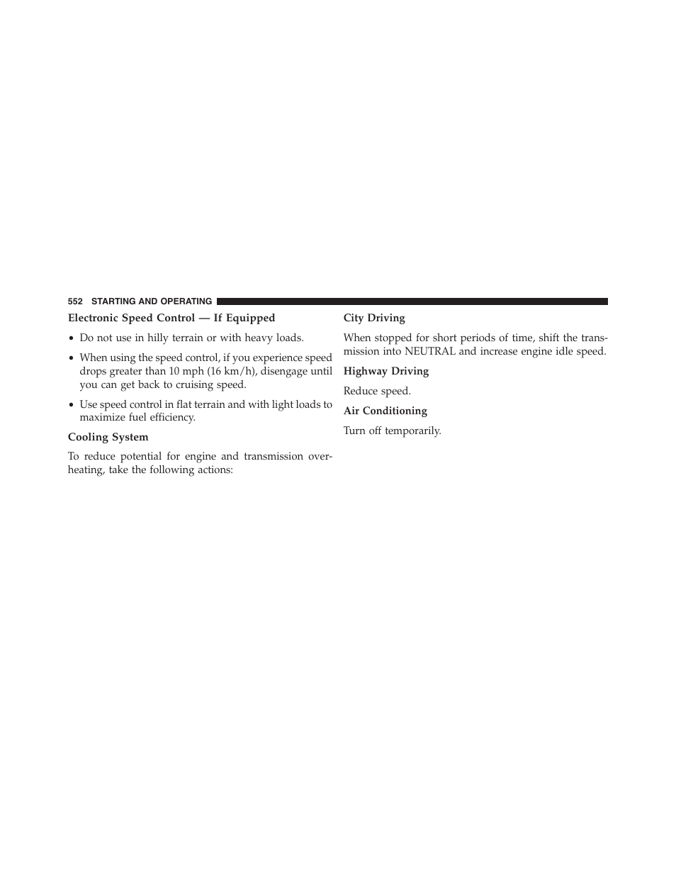 Electronic speed control — if equipped, Cooling system | Jeep 2015 Wrangler - Owner Manual User Manual | Page 554 / 695