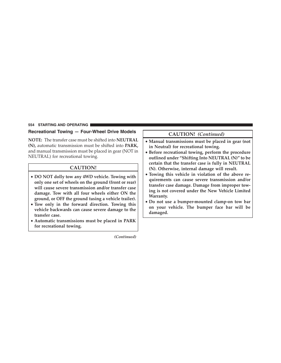 Recreational towing — four-wheel drive models, Recreational towing — four-wheel drive, Models | Jeep 2015 Wrangler - Owner Manual User Manual | Page 556 / 695