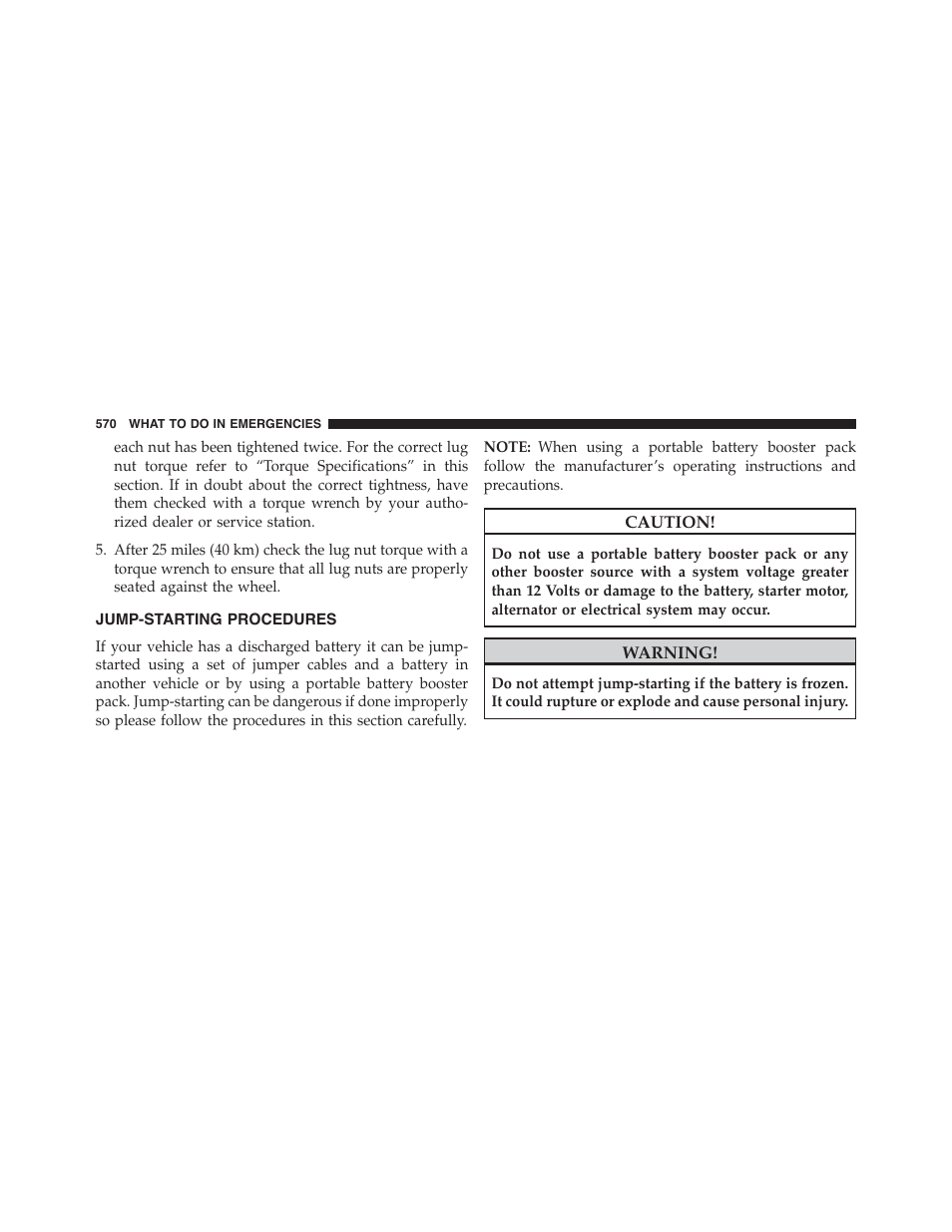 Jump-starting procedures | Jeep 2015 Wrangler - Owner Manual User Manual | Page 572 / 695