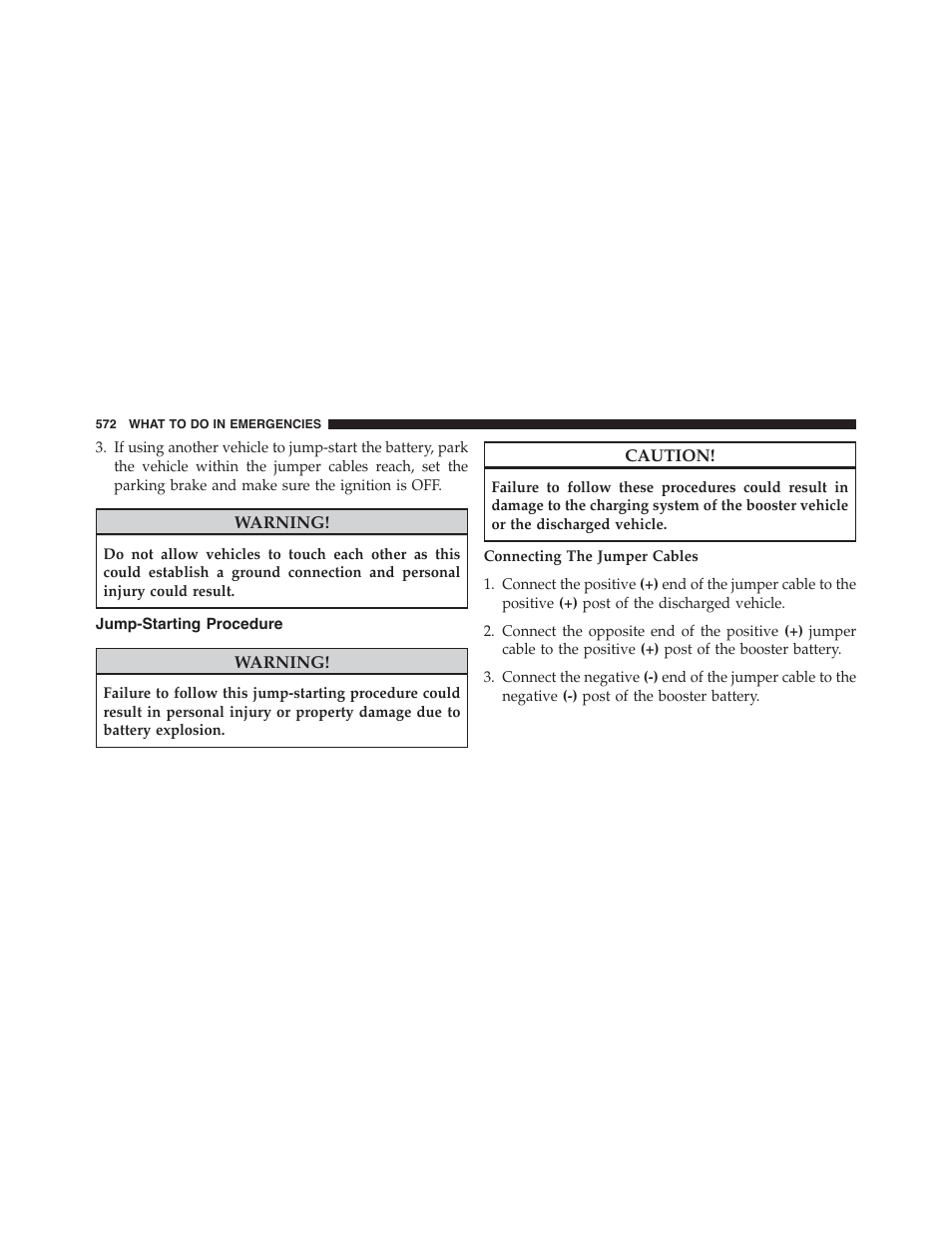 Jump-starting procedure | Jeep 2015 Wrangler - Owner Manual User Manual | Page 574 / 695