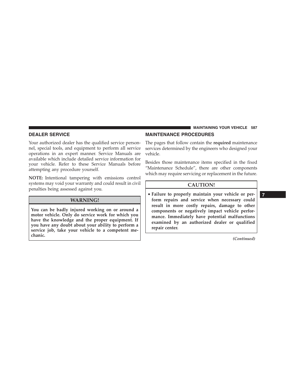Dealer service, Maintenance procedures | Jeep 2015 Wrangler - Owner Manual User Manual | Page 589 / 695