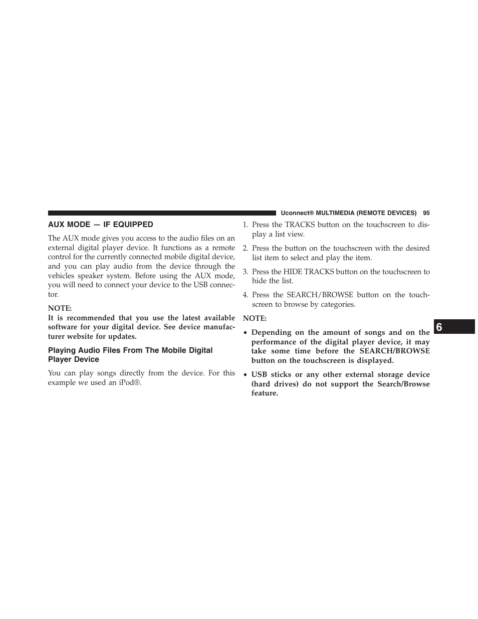 Aux mode — if equipped, Playing audio files from the mobile digital, Player device | Jeep 2015 Wrangler - Uconnect 730N Manual User Manual | Page 106 / 222