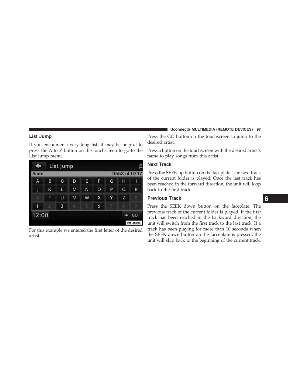 List jump, Next track, Previous track | Jeep 2015 Wrangler - Uconnect 730N Manual User Manual | Page 108 / 222