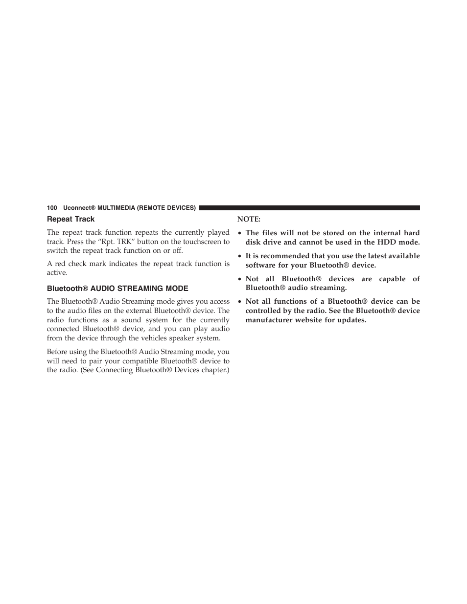 Repeat track, Bluetooth® audio streaming mode | Jeep 2015 Wrangler - Uconnect 730N Manual User Manual | Page 111 / 222