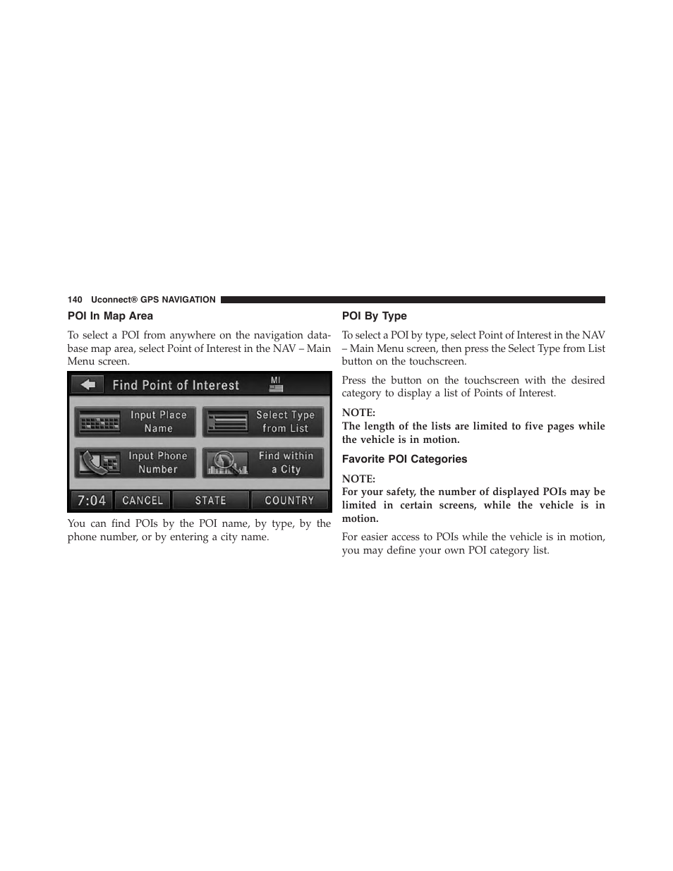 Poi in map area, Poi by type, Favorite poi categories | Jeep 2015 Wrangler - Uconnect 730N Manual User Manual | Page 151 / 222