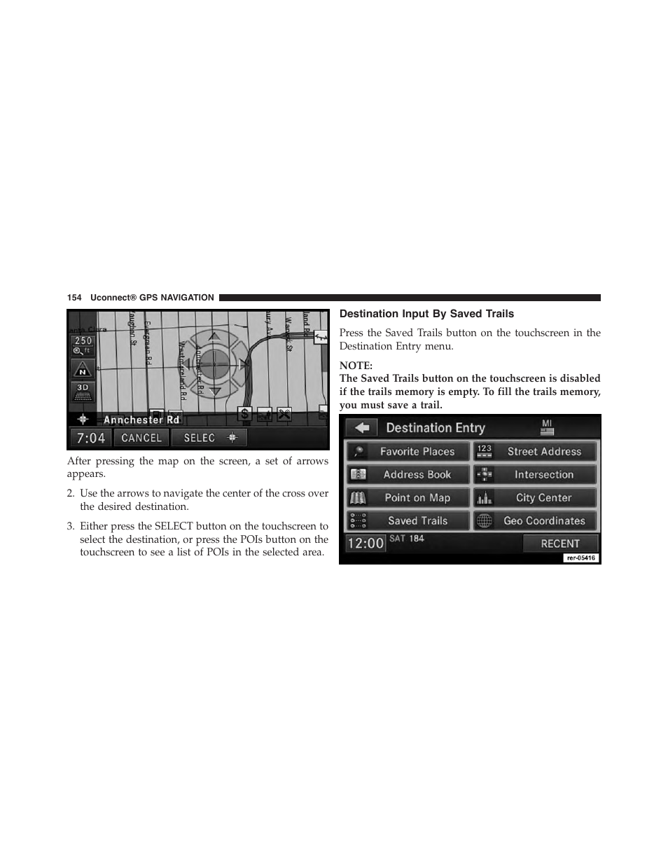 Destination input by saved trails | Jeep 2015 Wrangler - Uconnect 730N Manual User Manual | Page 165 / 222