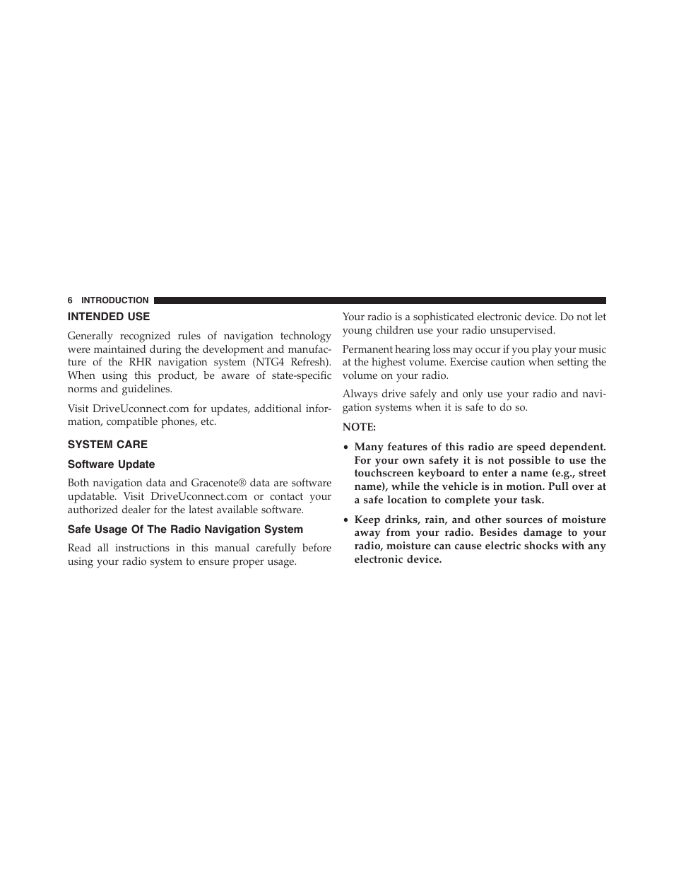 Intended use, System care, Software update | Safe usage of the radio navigation system | Jeep 2015 Wrangler - Uconnect 730N Manual User Manual | Page 17 / 222