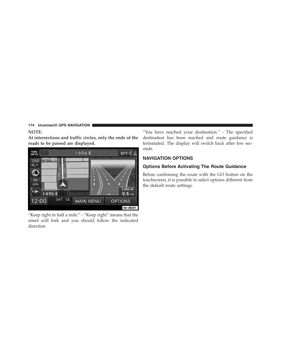 Navigation options, Options before activating the route guidance, Options before activating the route | Guidance | Jeep 2015 Wrangler - Uconnect 730N Manual User Manual | Page 185 / 222
