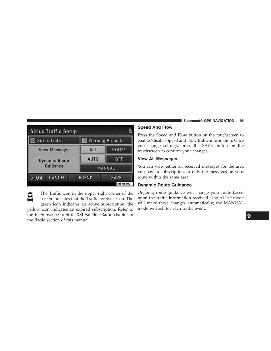 Speed and flow, View all messages, Dynamic route guidance | Jeep 2015 Wrangler - Uconnect 730N Manual User Manual | Page 206 / 222