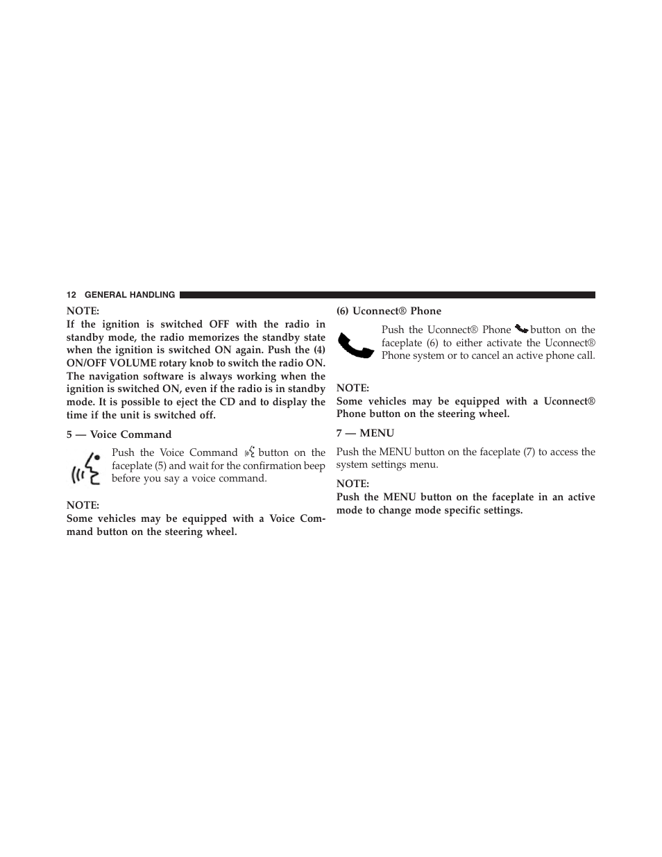 5 — voice command, 6) uconnect® phone, 7 — menu | Jeep 2015 Wrangler - Uconnect 730N Manual User Manual | Page 23 / 222