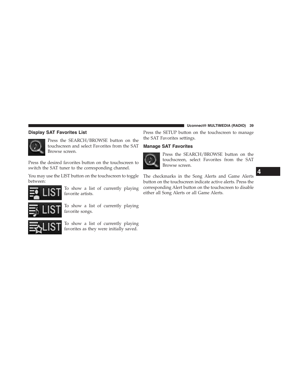 Display sat favorites list, Manage sat favorites | Jeep 2015 Wrangler - Uconnect 730N Manual User Manual | Page 50 / 222