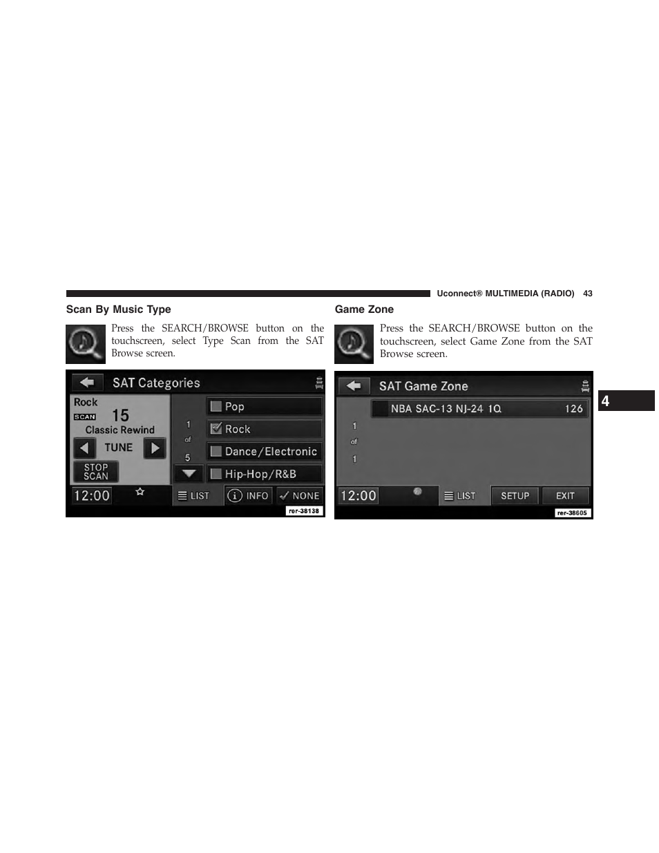 Scan by music type, Game zone | Jeep 2015 Wrangler - Uconnect 730N Manual User Manual | Page 54 / 222