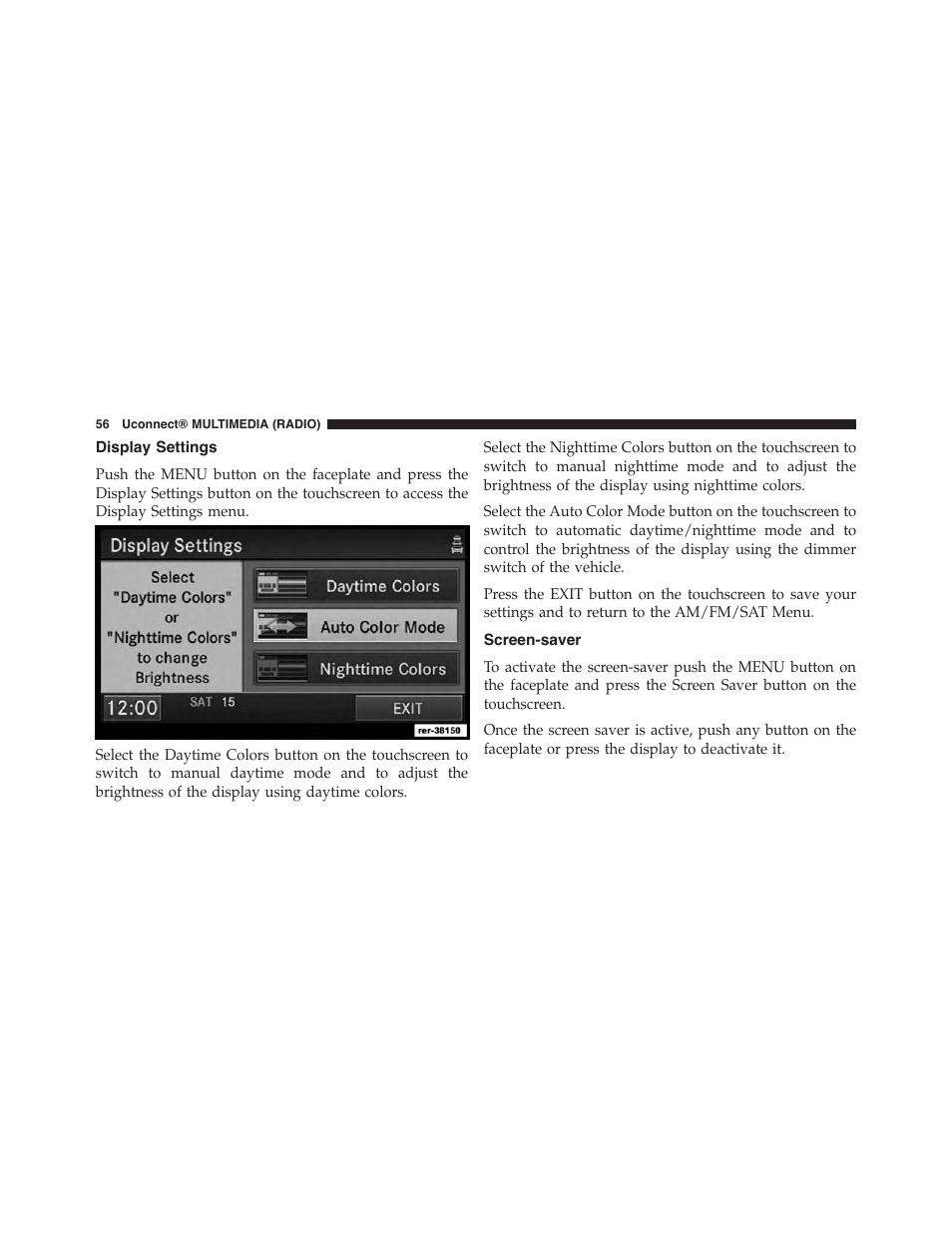 Display settings, Screen-saver | Jeep 2015 Wrangler - Uconnect 730N Manual User Manual | Page 67 / 222