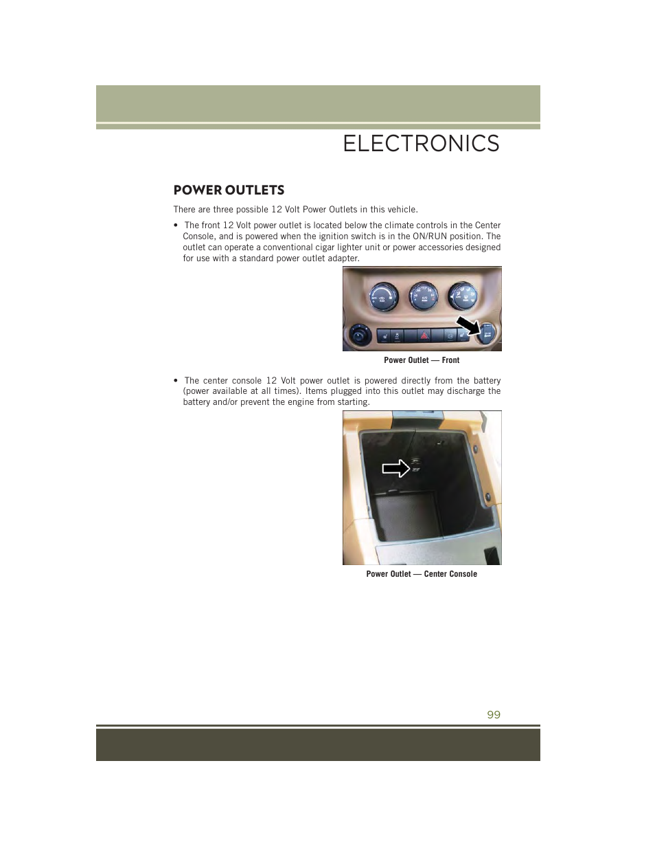 Power outlets, Electronics | Jeep 2015 Wrangler - User Guide User Manual | Page 101 / 164