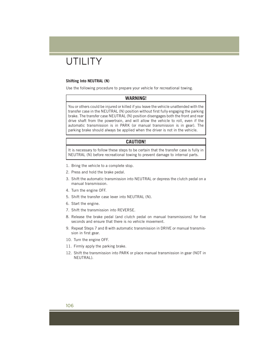 Utility | Jeep 2015 Wrangler - User Guide User Manual | Page 108 / 164