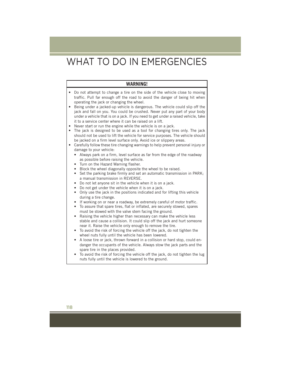What to do in emergencies | Jeep 2015 Wrangler - User Guide User Manual | Page 120 / 164