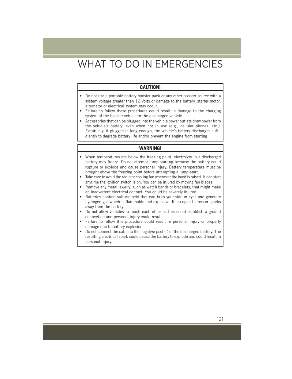 What to do in emergencies | Jeep 2015 Wrangler - User Guide User Manual | Page 123 / 164