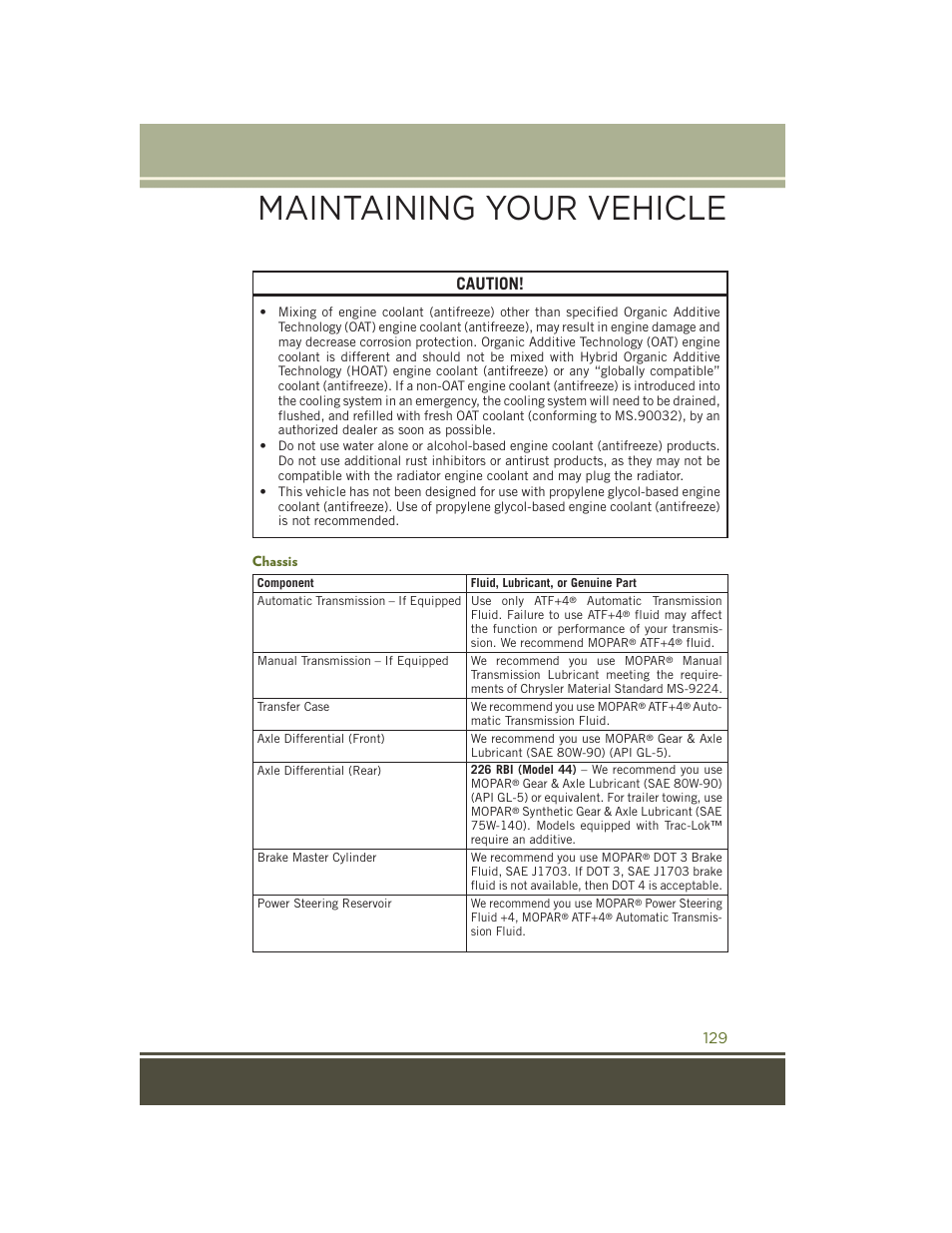 Chassis, Maintaining your vehicle, Caution | Jeep 2015 Wrangler - User Guide User Manual | Page 131 / 164